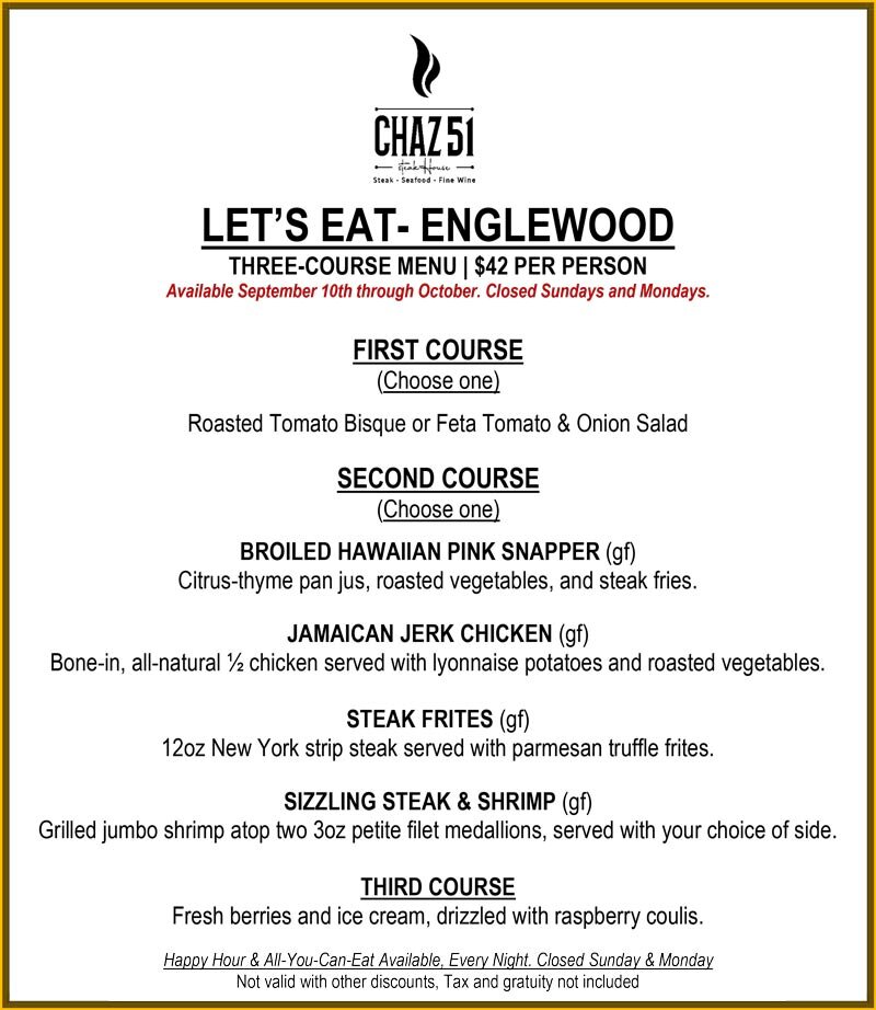 Chaz 51 Steakhouse 3 Course Menu Chaz 51 Steakhouse 3 Course Menu